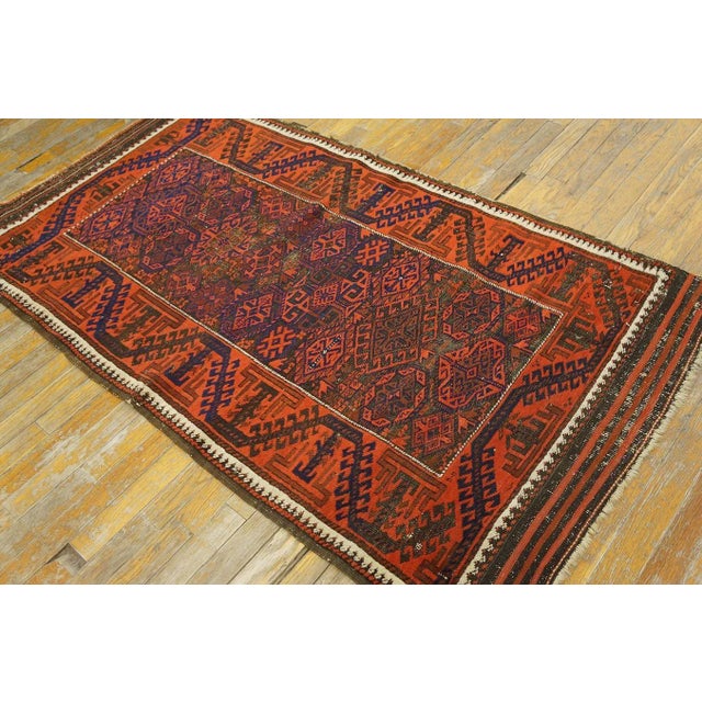 Incredible Red-Raspberry Background Color With Geometric Design Antique Baluch Rug For Sale - Image 4 of 15