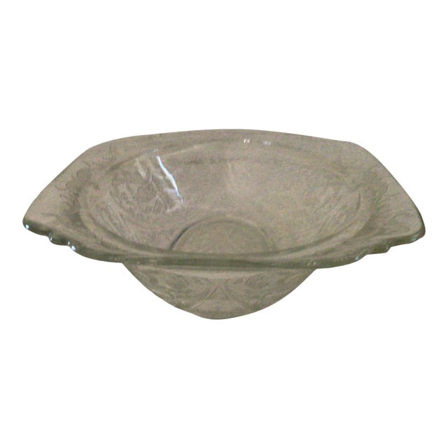 Federal Glass Madrid Etched and Clear Serving Bowl For Sale