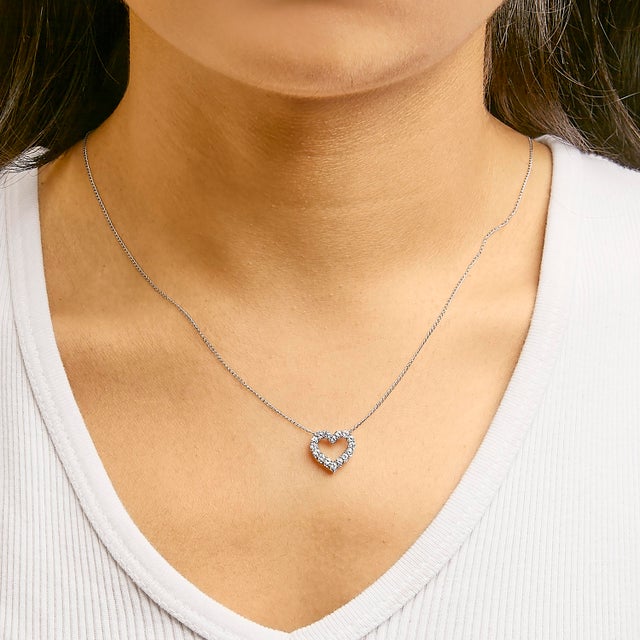 14K White Gold 1/2 Carat Lab Grown Diamond Heart Shape Pendant Necklace For Sale - Image 4 of 5