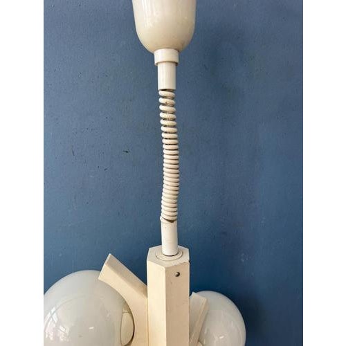 Mid-Century Modern White Pendant Lamp with Opaline Glass Shades For Sale - Image 12 of 13