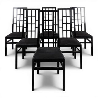 Japanese-Style Black Lacquered Chairs, Set of 6 For Sale