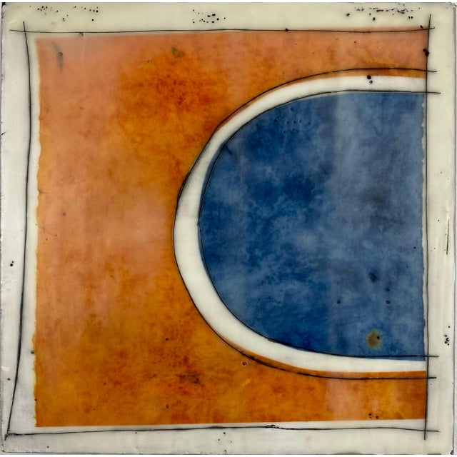 Original Encaustic Collage Paintings by Gina Cochran - Trio in Orange and Blue For Sale - Image 4 of 7
