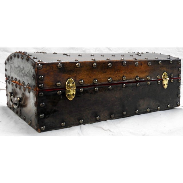 Late 19th Century Leather Box With Hammered Bronze Tacks For Sale - Image 4 of 10