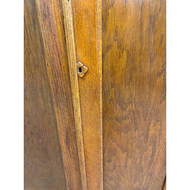 Antique Tiger Oak Carved Victorian Armoire Wardrobe Closet For Sale - Image 4 of 12