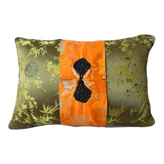 Asian Silk Decorative Lumbar Pillow For Sale