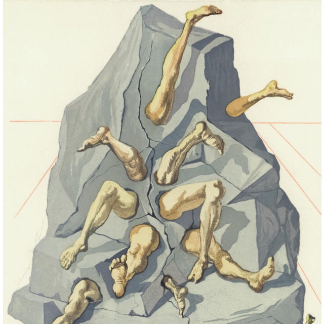 Abstract 1963 Dalí Divine Comedy Engraving Enfer Chant 21 "Les Simoniaques" (The Simoniacs) For Sale - Image 3 of 8