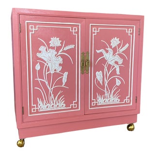 Vintage Coastal Regency Henredon Folio Pink Cabinet For Sale