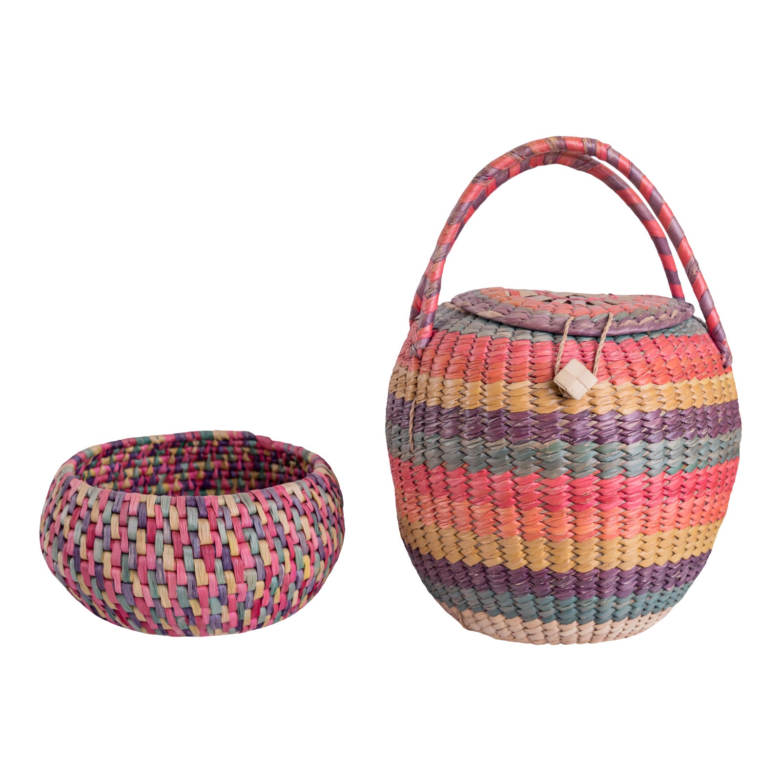 Mexican MultiColored Woven Baskets Set of 2 Chairish