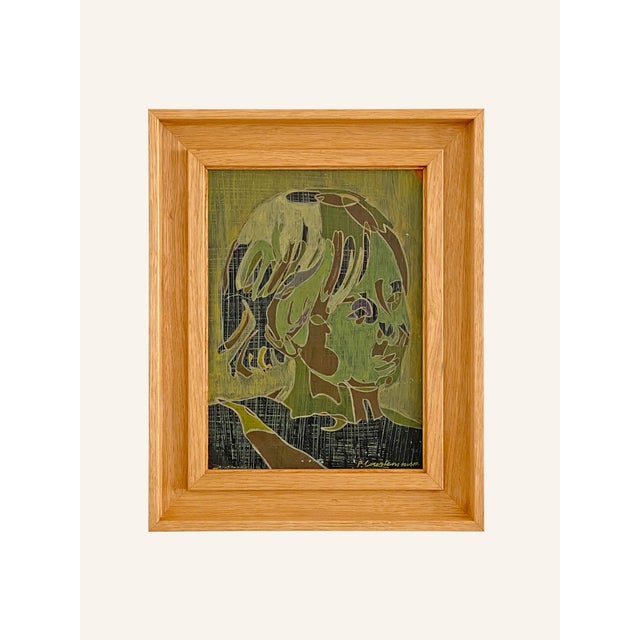 Pierre Courtens, Portrait of a Child, 1960s, Mixed Media on Panel For Sale - Image 4 of 4