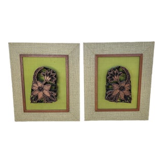 Framed Pair of Antique Copper Textile Printing Blocks For Sale