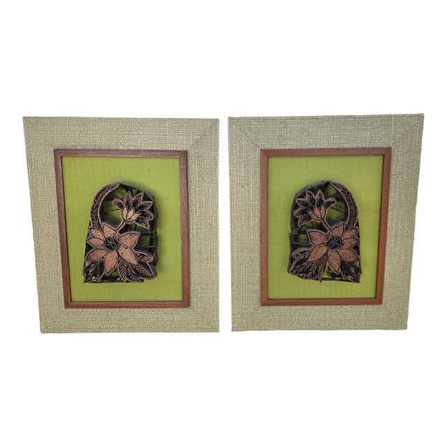 Framed Pair of Antique Copper Textile Printing Blocks For Sale