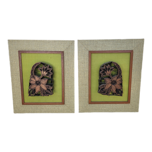Framed Pair of Antique Copper Textile Printing Blocks