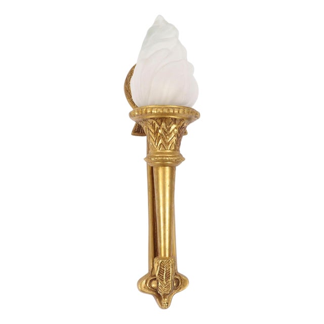 Antique Neo-Classical Ormolu and Glass Flaming Torch Wall Light, 1920s For Sale