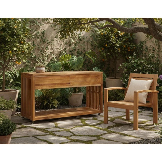Imperial Grove Outdoor Solid Teak Wood Kitchen Island For Sale - Image 11 of 12