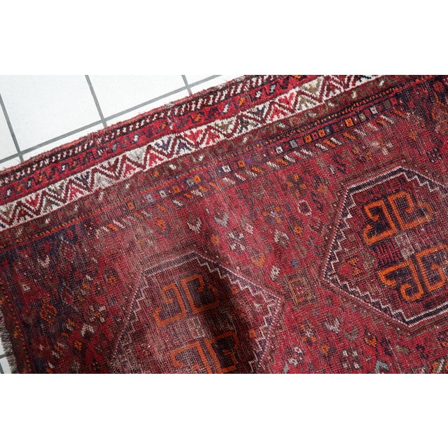 Textile 1900s, Antique Persian Shiraz Handmade Distressed Rug 3 X 4 For Sale - Image 7 of 12