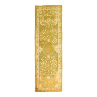 Forest Green Wide Antique Turkish Oushak Runner - 3'10" x 11'8" For Sale