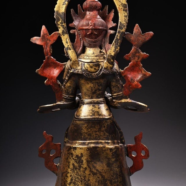 Metal Vintage Gilt Bronze Seated Buddha, High Relief Carving With Flanking Vines For Sale - Image 7 of 10