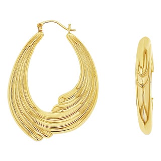 Polished Wave Style Hoops 14k Yellow Gold, 2 Pieces For Sale