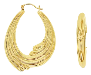 Polished Wave Style Hoops 14k Yellow Gold, 2 Pieces