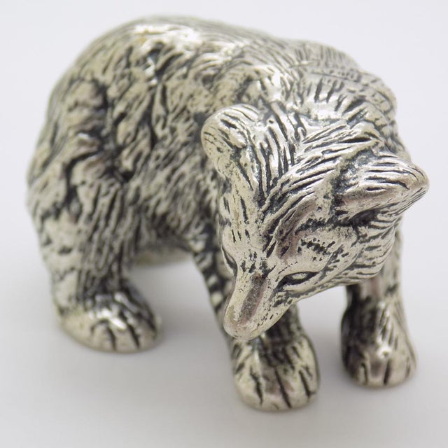Large Vintage Italian Handmade Silver Brown Bear Cub Figurine, Novara, 1970s For Sale - Image 11 of 16