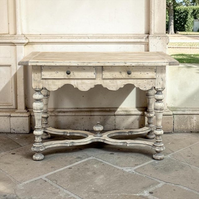 Jacobean Dutch Stripped Sycamore Writing Table With 2 Drawers and Turned Legs For Sale - Image 3 of 18