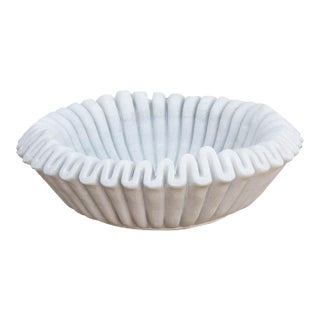 15" Carved Marble Fluted Bowl For Sale