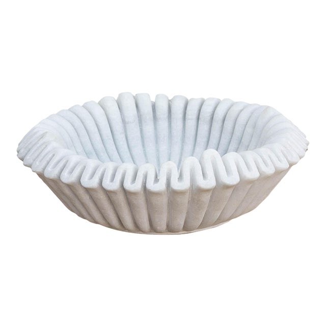 15" Carved Marble Fluted Bowl For Sale