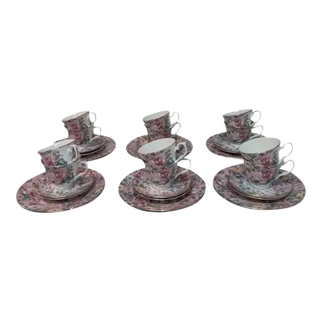 1980s Harrods Knightsbridge Chelsea Garden by Duchess Primrose Pink Tea Set- 36 Pieces For Sale
