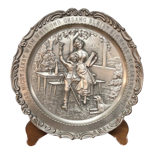 20th Century English Traditional Martin Luther Embossed Pewter Plate For Sale