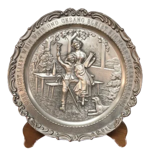 20th Century English Traditional Martin Luther Embossed Pewter Plate