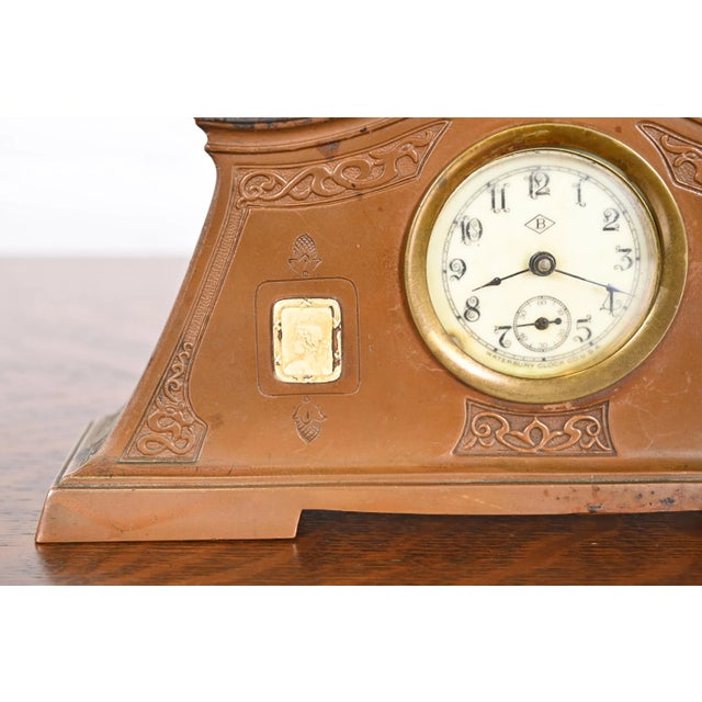 Early 20th Century Benedict Studios Arts & Crafts Bronze Mantel Clock, Circa 1910 For Sale - Image 5 of 12