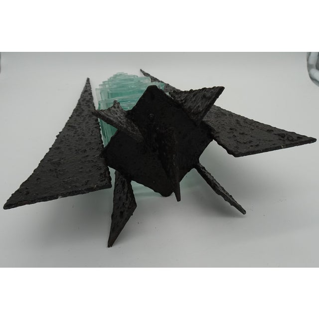 1980s Modernist Abstract Glass and Wrought Iron Art Sculpture, 1980s For Sale - Image 5 of 10