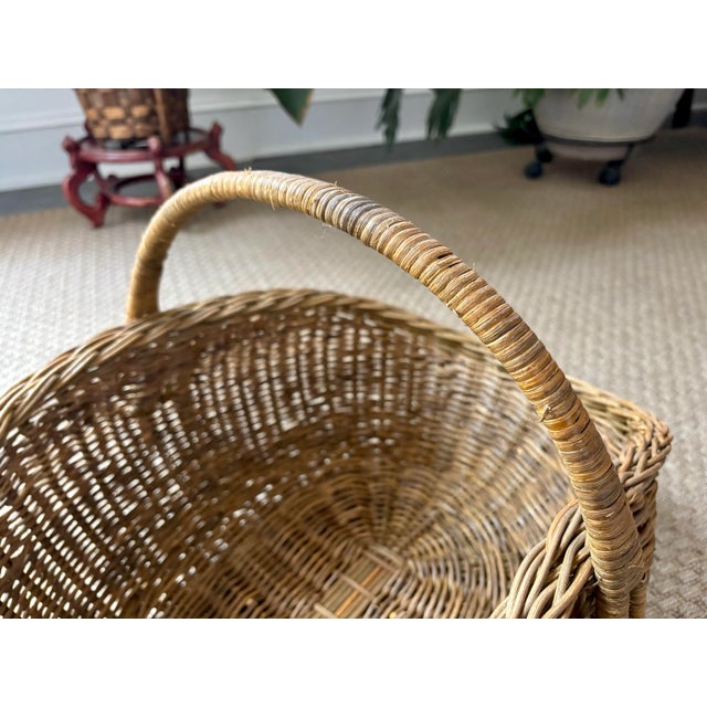 Brown Mid 20th Century French Large Rattan Market Basket For Sale - Image 8 of 10