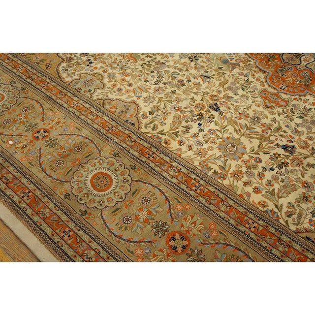 1940s 1940s Ivory Diamond Swastika Antique Tabriz Silk Handknotted Room Size Rug For Sale - Image 5 of 5