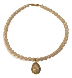 Gorgeous 1980s Vintage Glass Pearl Crystal Enhancer Necklace
