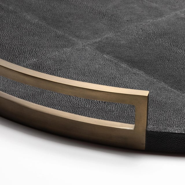 Metal Extra Large Round Tray in Black Shagreen With Bronze Patina Brass by R&y Augousti For Sale - Image 7 of 8