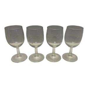 Vintage Mid-Century Etched Floral Wine Sherry Cordial Glasses, Set of 4 1950s