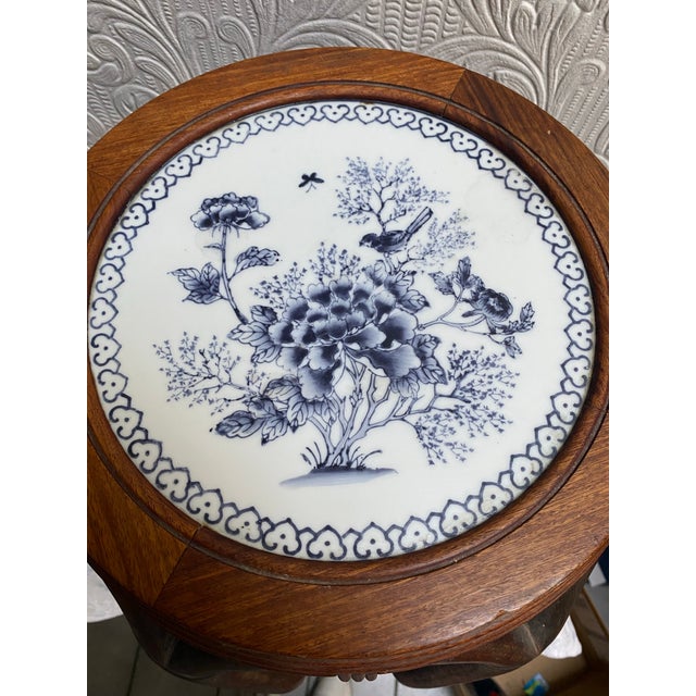 Antique Chinese Blue & White Porcelain Top Twisted Bentwood Drum Stool Table For Sale - Image 9 of 11