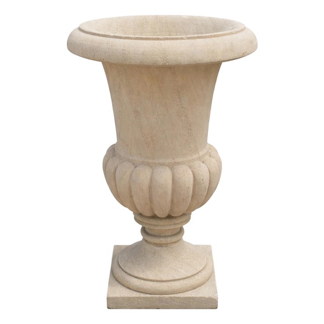 1920's India Antique Outdoor Sandstone Urn Planter For Sale