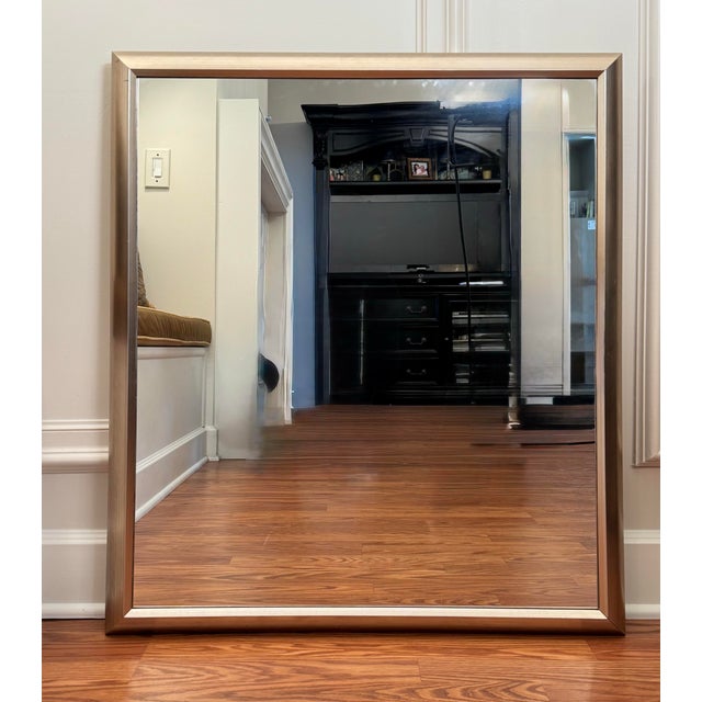 Contemporary Vintage Monumental Contemporary Transitional Brushed Silver Finish Solid Wall Mirror For Sale - Image 3 of 11