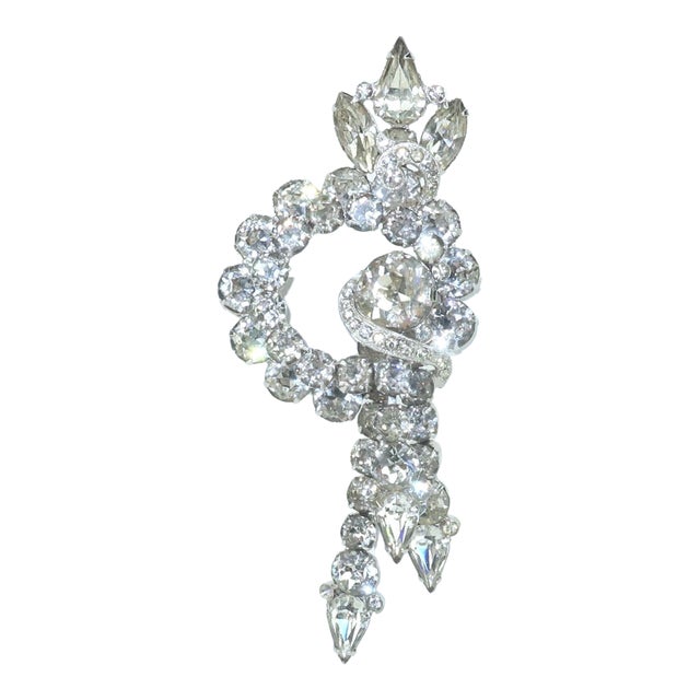 Large Eisenberg Rhinestone Dangle Brooch, 1950's For Sale
