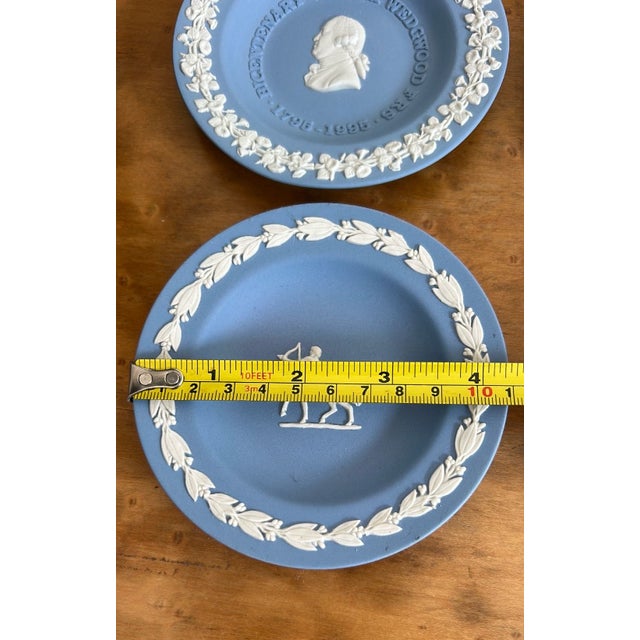 Ceramic Set of 5 Distinct Vintage Wedgwood Jasperware Blue and Green 4 1/2” Diameter Plates For Sale - Image 7 of 12