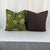 Custom-tailored 20” pillows in Morris & Co. “Honeysuckle”. Pattern is random cut. Backs are Norbar Noble Arabica brown....