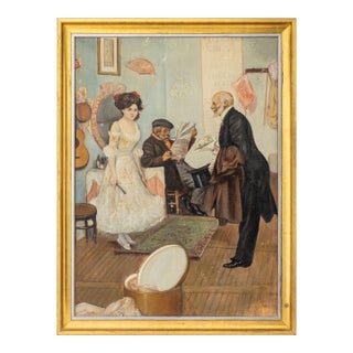 Illegibly Signed Courting Scene Oil on Canvas For Sale