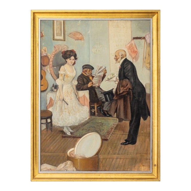 Illegibly Signed Courting Scene Oil on Canvas For Sale