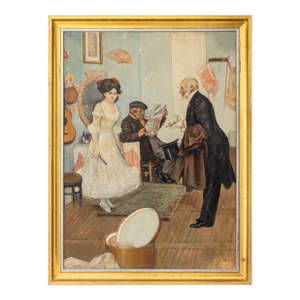 Illegibly Signed Courting Scene Oil on Canvas
