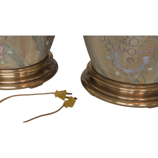 Mid 20th Century Mid 20th Century Frederick Cooper Ginger Jar Lamps With Brass Hardware - a Pair For Sale - Image 5 of 6