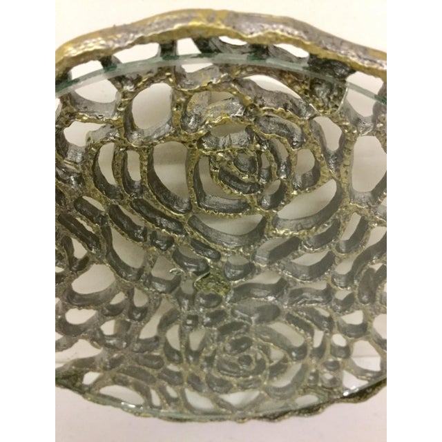 Brass Mini Brass Carved Glass Covered Trinket Dish For Sale - Image 8 of 10