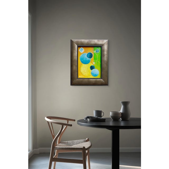 Original highly sought after contemporary oil painting of colors floating and intersecting.. Colors are very harmonious....