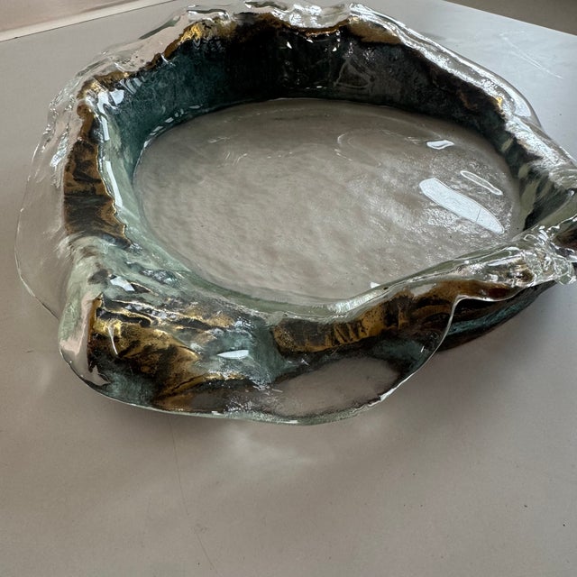 Teal Molded Bowl in Cast Glass and Forged Bronze, 1980s For Sale - Image 8 of 12
